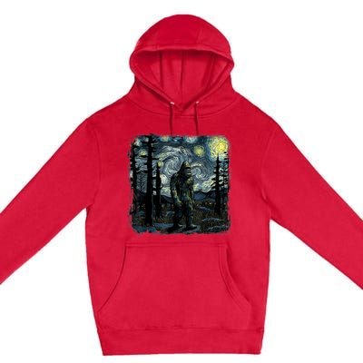 Bigfoot Starry Night Sasquatch Van Gogh Sky Painting Art Premium Pullover Hoodie