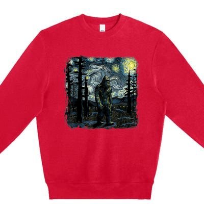 Bigfoot Starry Night Sasquatch Van Gogh Sky Painting Art Premium Crewneck Sweatshirt