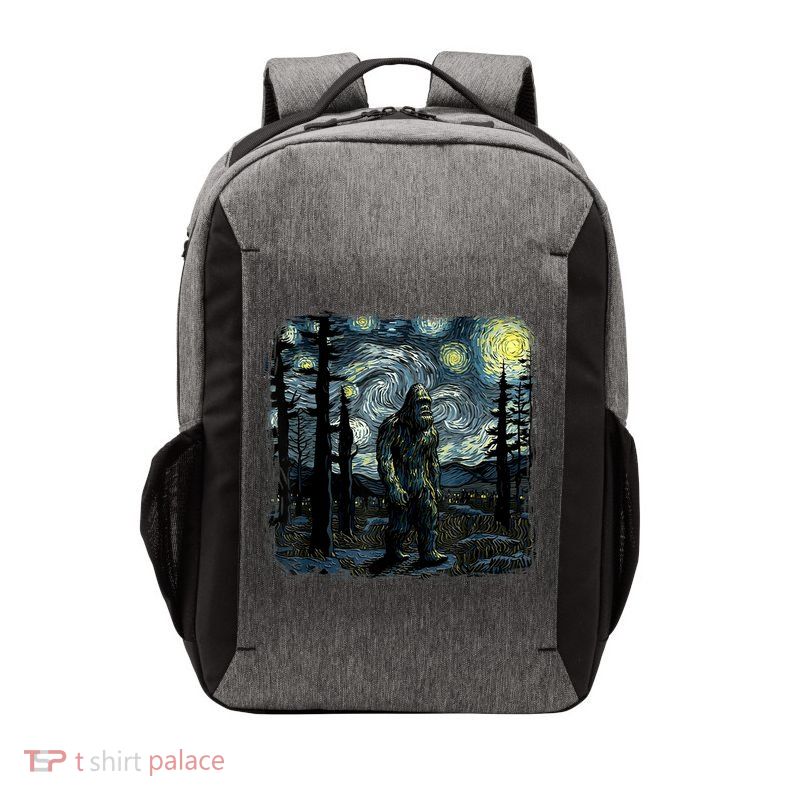 Bigfoot Starry Night Sasquatch Van Gogh Sky Painting Art Vector Backpack