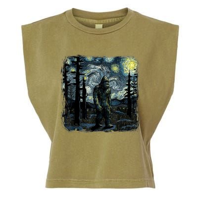 Bigfoot Starry Night Sasquatch Van Gogh Sky Painting Art Garment-Dyed Women's Muscle Tee