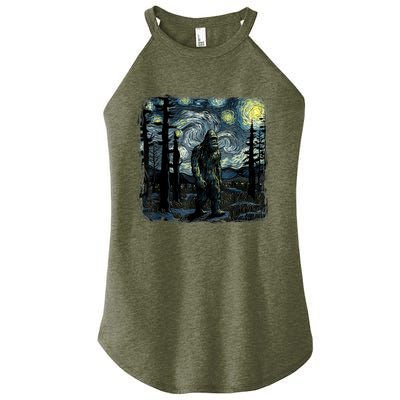 Bigfoot Starry Night Sasquatch Van Gogh Sky Painting Art Women's Perfect Tri Rocker Tank