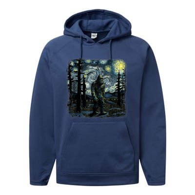 Bigfoot Starry Night Sasquatch Van Gogh Sky Painting Art Performance Fleece Hoodie