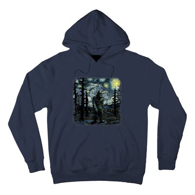 Bigfoot Starry Night Sasquatch Van Gogh Sky Painting Art Hoodie