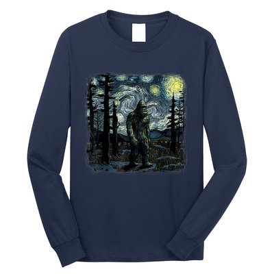 Bigfoot Starry Night Sasquatch Van Gogh Sky Painting Art Long Sleeve Shirt