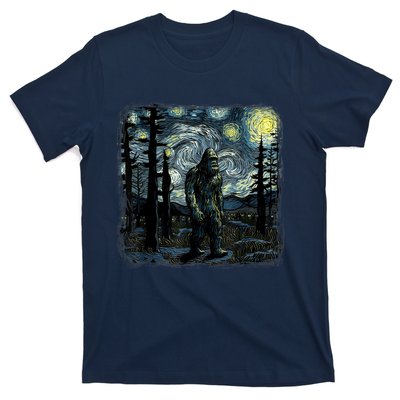 Bigfoot Starry Night Sasquatch Van Gogh Sky Painting Art T-Shirt