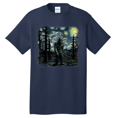 Bigfoot Starry Night Sasquatch Van Gogh Sky Painting Art Tall T-Shirt