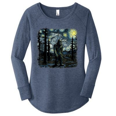 Bigfoot Starry Night Sasquatch Van Gogh Sky Painting Art Women's Perfect Tri Tunic Long Sleeve Shirt