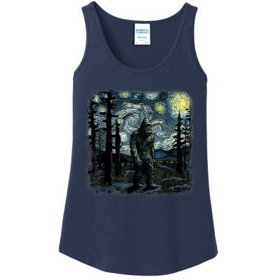 Bigfoot Starry Night Sasquatch Van Gogh Sky Painting Art Ladies Essential Tank