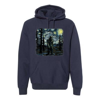 Bigfoot Starry Night Sasquatch Van Gogh Sky Painting Art Premium Hoodie