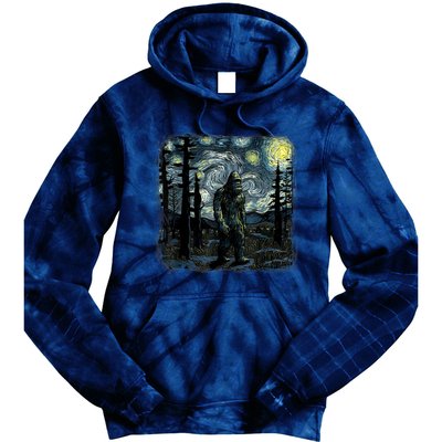 Bigfoot Starry Night Sasquatch Van Gogh Sky Painting Art Tie Dye Hoodie