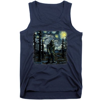 Bigfoot Starry Night Sasquatch Van Gogh Sky Painting Art Tank Top