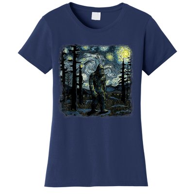 Bigfoot Starry Night Sasquatch Van Gogh Sky Painting Art Women's T-Shirt