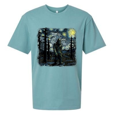 Bigfoot Starry Night Sasquatch Van Gogh Sky Painting Art Sueded Cloud Jersey T-Shirt