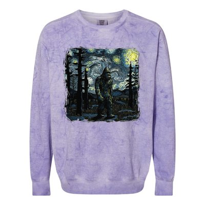 Bigfoot Starry Night Sasquatch Van Gogh Sky Painting Art Colorblast Crewneck Sweatshirt