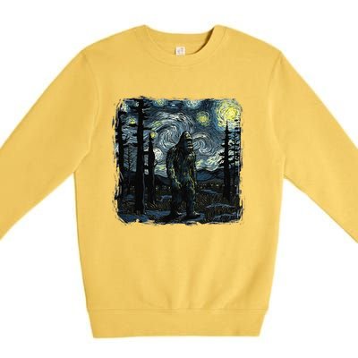 Bigfoot Starry Night Sasquatch Van Gogh Sky Painting Art Premium Crewneck Sweatshirt