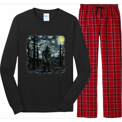 Bigfoot Starry Night Sasquatch Van Gogh Sky Painting Art Long Sleeve Pajama Set