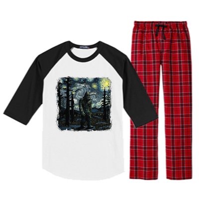 Bigfoot Starry Night Sasquatch Van Gogh Sky Painting Art Raglan Sleeve Pajama Set