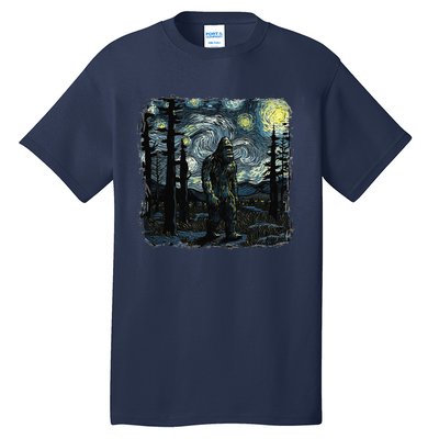 Bigfoot Starry Night Sasquatch Van Gogh Sky Painting Art Tall T-Shirt