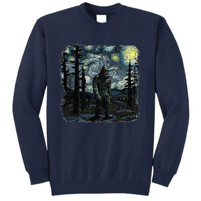 Bigfoot Starry Night Sasquatch Van Gogh Sky Painting Art Tall Sweatshirt