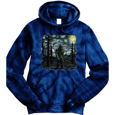 Bigfoot Starry Night Sasquatch Van Gogh Sky Painting Art Tie Dye Hoodie