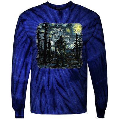 Bigfoot Starry Night Sasquatch Van Gogh Sky Painting Art Tie-Dye Long Sleeve Shirt