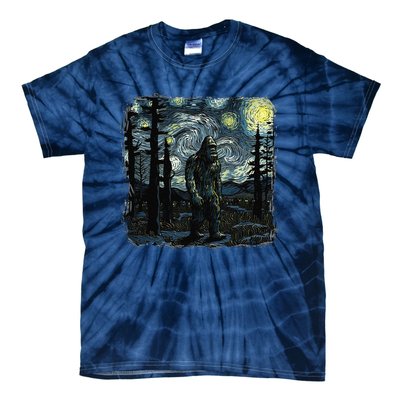 Bigfoot Starry Night Sasquatch Van Gogh Sky Painting Art Tie-Dye T-Shirt