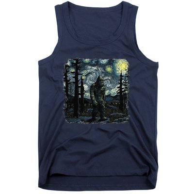 Bigfoot Starry Night Sasquatch Van Gogh Sky Painting Art Tank Top