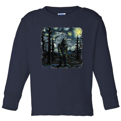 Bigfoot Starry Night Sasquatch Van Gogh Sky Painting Art Toddler Long Sleeve Shirt