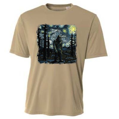 Bigfoot Starry Night Sasquatch Van Gogh Sky Painting Art Cooling Performance Crew T-Shirt