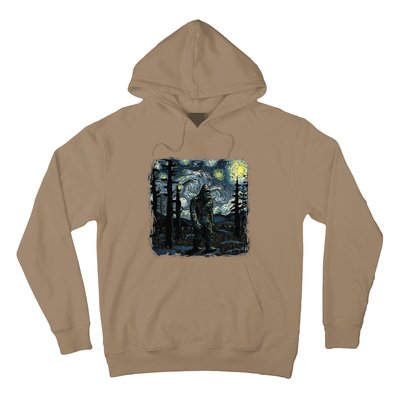 Bigfoot Starry Night Sasquatch Van Gogh Sky Painting Art Hoodie