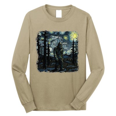 Bigfoot Starry Night Sasquatch Van Gogh Sky Painting Art Long Sleeve Shirt