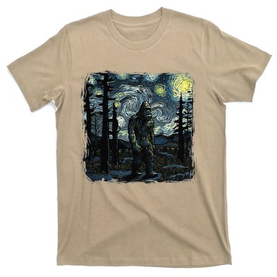 Bigfoot Starry Night Sasquatch Van Gogh Sky Painting Art T-Shirt