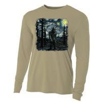 Bigfoot Starry Night Sasquatch Van Gogh Sky Painting Art Cooling Performance Long Sleeve Crew