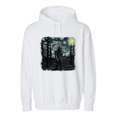 Bigfoot Starry Night Sasquatch Van Gogh Sky Painting Art Garment-Dyed Fleece Hoodie