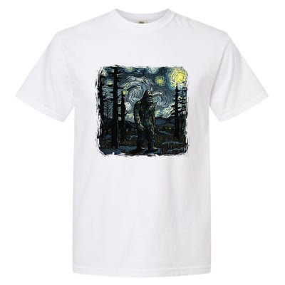 Bigfoot Starry Night Sasquatch Van Gogh Sky Painting Art Garment-Dyed Heavyweight T-Shirt