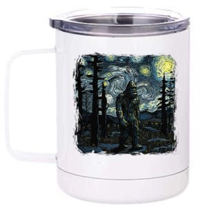 Bigfoot Starry Night Sasquatch Van Gogh Sky Painting Art 12 oz Stainless Steel Tumbler Cup