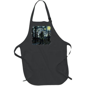 Bigfoot Starry Night Sasquatch Van Gogh Sky Painting Full-Length Apron With Pockets