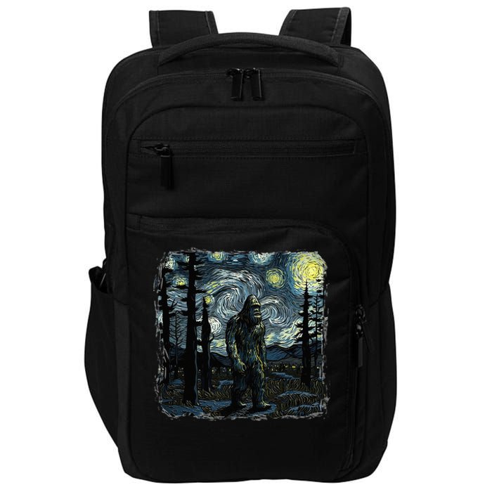 Bigfoot Starry Night Sasquatch Van Gogh Sky Painting Impact Tech Backpack