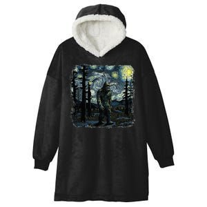 Bigfoot Starry Night Sasquatch Van Gogh Sky Painting Hooded Wearable Blanket