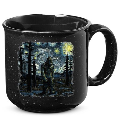 Bigfoot Starry Night Sasquatch Van Gogh Sky Painting 15oz Campfire Ceramic Mug