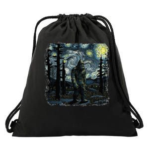 Bigfoot Starry Night Sasquatch Van Gogh Sky Painting Drawstring Bag