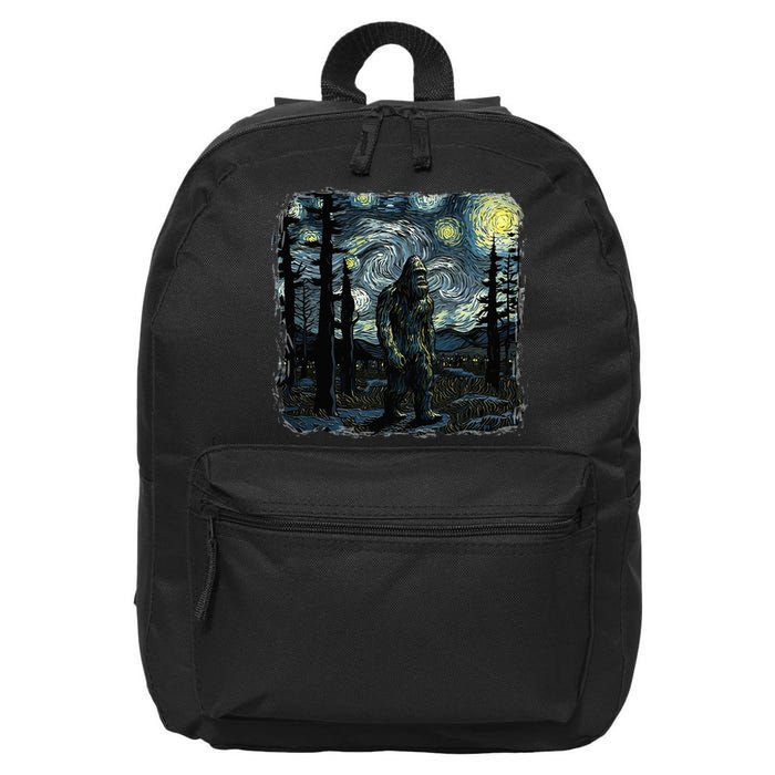 Bigfoot Starry Night Sasquatch Van Gogh Sky Painting 16 in Basic Backpack