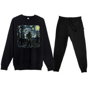 Bigfoot Starry Night Sasquatch Van Gogh Sky Painting Premium Crewneck Sweatsuit Set