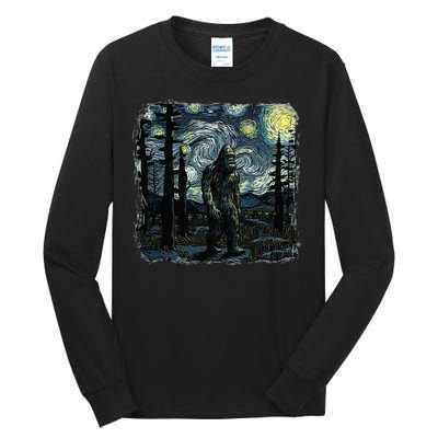 Bigfoot Starry Night Sasquatch Van Gogh Sky Painting Tall Long Sleeve T-Shirt