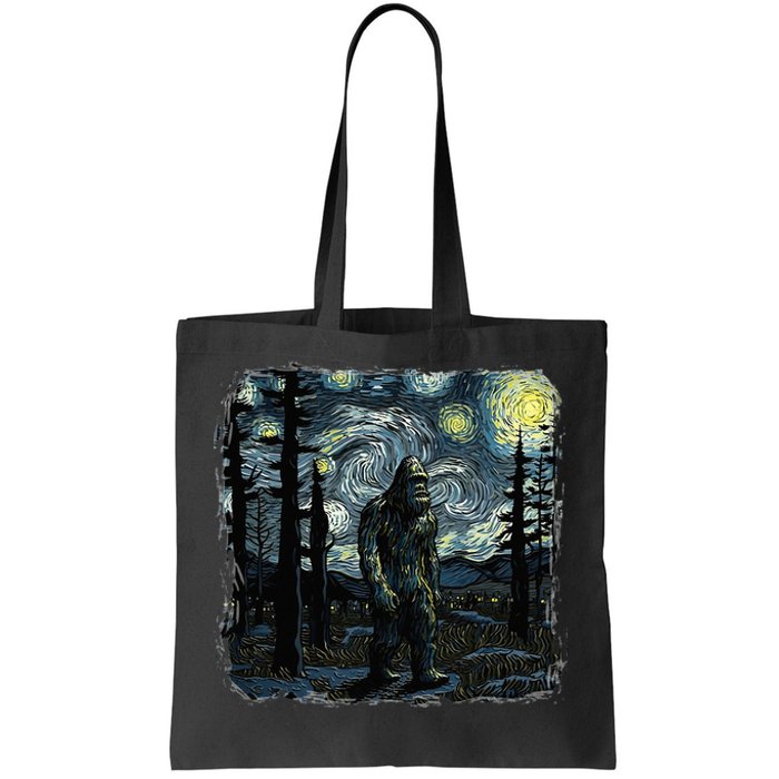 Bigfoot Starry Night Sasquatch Van Gogh Sky Painting Tote Bag