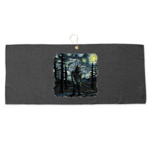 Bigfoot Starry Night Sasquatch Van Gogh Sky Painting Large Microfiber Waffle Golf Towel