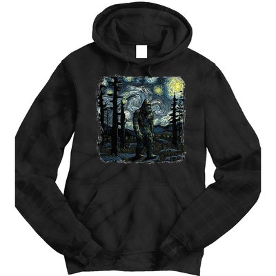 Bigfoot Starry Night Sasquatch Van Gogh Sky Painting Tie Dye Hoodie