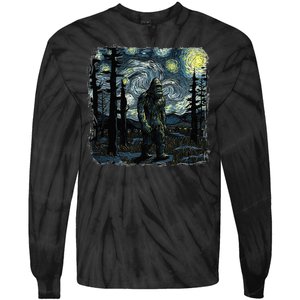 Bigfoot Starry Night Sasquatch Van Gogh Sky Painting Tie-Dye Long Sleeve Shirt