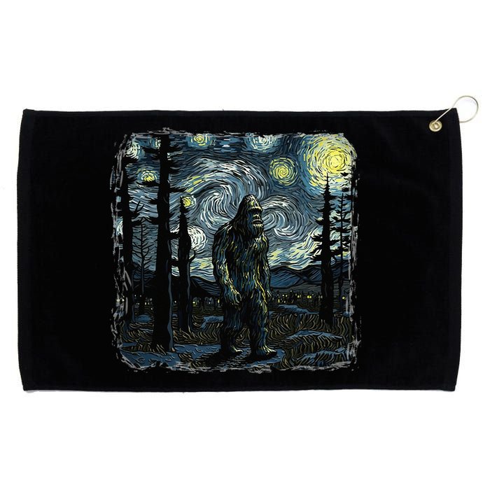 Bigfoot Starry Night Sasquatch Van Gogh Sky Painting Grommeted Golf Towel