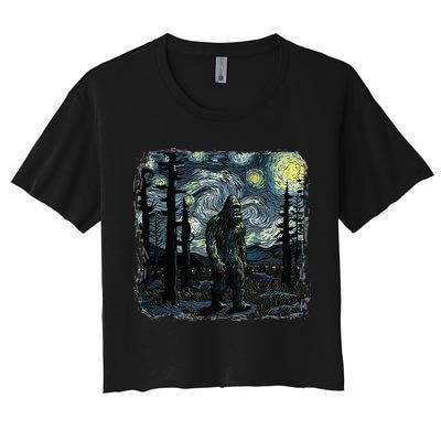 Bigfoot Starry Night Sasquatch Van Gogh Sky Painting Crop Top